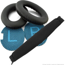 Bose QuietComfort QC25 Headphone Replacement Ear Pad + Headband Cover / Ear Cushion / Ear Cups / Ear Cover / Earpads Repair Parts / Headband Protector (Black)