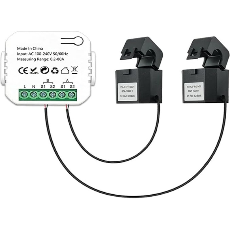 AIRUIXI saulės kolektorius Intelligenter Energiezähler Solar-PV-System Stromproduktion Verbrauch Bidirektionaler Überwachungszähler APP-Steuerung CT(2pcs 2CT)