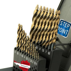 WELIQU HSS-Co žingsninių suktuko grąžtų rinkinys, 19 dalių, 1-10 mm x 0,5 mm, savaime susikertantys grąžtai metalui, DIN 338, 118°, skirti plienui, nerūdijančiam plienui, aliuminiui, žalvariui, bronzai, ketui, kietmedžiui, plastikui