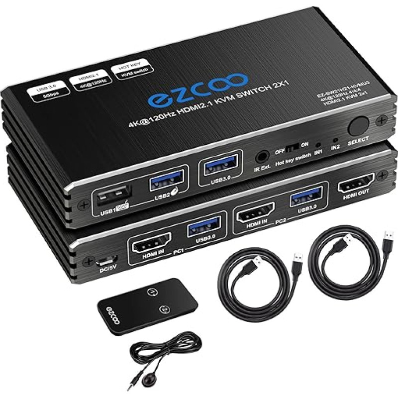 8K HDMI 2.1 KVM jungiklis 4K 120Hz 8K 60Hz USB 3.0 Hotkey 48Gbps IR nuotolinio valdymo pultas 2 prievadai KVM jungiklis Dalintis 2 kompiuteriais su viena klaviatūra Mous HDR D-olby Vision HDCP2.2 valdymas USB3.0 kabelis x2