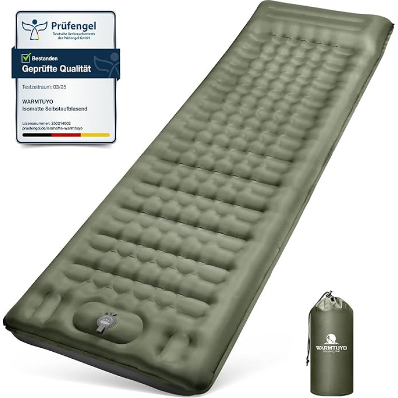 Stovyklavimo miegamasis kilimėlis, savaime pripučiamas, 12 cm storio pripučiamas čiužinys, mažos pakuotės dydis, vandeniui atsparus oro čiužinys lauke su kojų spaudimo pompa ir pagalvėle, apsaugotas nuo išsipūtimo miegamasis kilimėlis žygiams ir