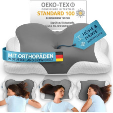 Glückstoff Ortopedinė pagalvė [Inovacijų apdovanojimas už ergonomiką] Pagalvė nuo kaklo skausmo Pagaminta iš atminties putų Kaklo paramos pagalvė Ergonominė kaklo pagalvė Šoninio miego pagalvė Pilka