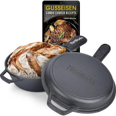 Tortillada - ketaus puodas duonai kepti | Olandiška orkaitė (3,5 litro) | 2 in 1 kombinuotoji keptuvė | Ketaus keptuvė su danga (26 cm) + dangtis su rankena + elektroninė knyga su 50 receptų