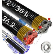 Garažo vartų sukimo spyruoklių rinkinys 2 pakuotės ID elektroforeze padengtos garažo vartų spyruoklės su 2 neslystančiais vyniojimo strypais ir guoliu, mažiausiai 18000 ciklų (0,250 x 2 x 36)