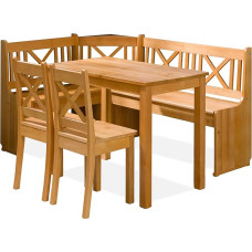 k. konsimo. CULIO Corner Bench Set, Kitchen Bench, Seating Set, Made in the EU, Storage Compartment Under Seat, 4-Piece Set, Corner Bench, 2 Chairs and Table, Perfect for Kitchen, Solid Alder Wood,