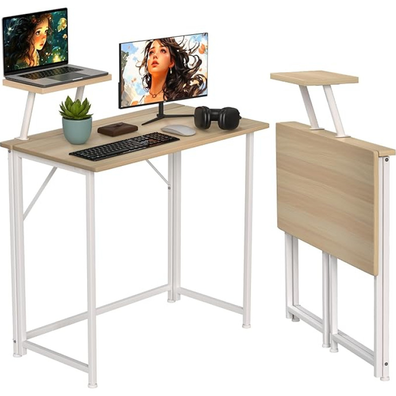 Sulankstomas stalas, stalas, kompiuterio stalas, sulankstomas, nešiojamas, sulankstomas kompiuterio stalas, mažas stovyklavimo stalas, sulankstomas darbo stalas, sulankstomas stalas su monitoriaus stovu, sulankstomas stalas (medžio spalvos)