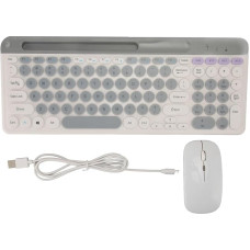 Jectse Wireless Keyboard and Mouse Combination, 2.4GHz Punk Retro Bluetooth Keyboard with Mobile Phone Tablet Holder, Full Size Computer Keyboard Mouse Set Can Hold 4 Devices for (White)