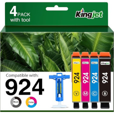 KINGJET 924 spausdintuvo kasetės be lusto Suderinamos su HP 924 kasetėmis, skirtomis HP OfficeJet Pro 8120e OfficeJet Pro 8122e 8124e 8125e 8132e 8134e 8135e 8130e 8138e 8139e (4 vnt., be lusto)