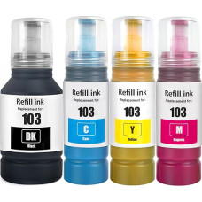 LCL 103 Ink Bottle Compatible with Epson EcoTank L1110‎ L1210 L1250 L3100 L3101 L3110 L3111 L3150 L3151‎ L3156 L3160 L3210 L3211 L3213250 L3251 L3256 L3260 L3266 (4 Packs, Black Cyan Yellow Magenta)