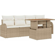 Rantry 5-teiliges Garten Sofa Set mit Kissen Beige Poly Rattan Gartenlounge Modelis3358255