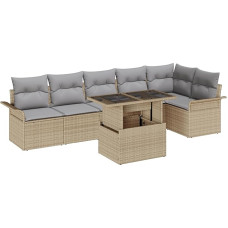 Rantry Modelis3348296 7 dalių sodo sofos komplektas su pagalvėle Smėlio spalvos polietileninis rotango sodo poilsio kambarys