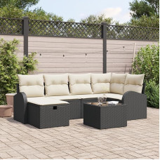 Rantry 7-teiliges Garten-Sofa-Set mit Kissen Schwarz Poly-Rattan Gartenlounge Modelis3359086
