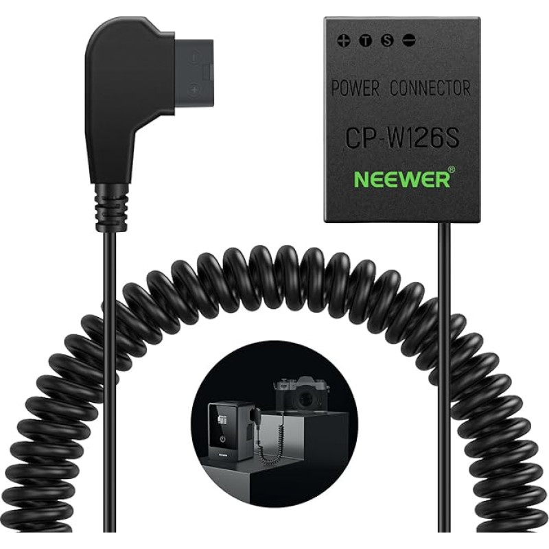 NEEWER D Tap to NP-W126S Dummy Battery with Cable for V Mount Battery, Stable Continuous Power Supply D Tap Power Adapter Compatible with Fujifilm X100VI X-T200 X-S10 X-E4 X-T30 II X-Pro3, CP-W126S