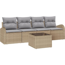 Rantry 5-teiliges Garten-Sofa-Set mit Kissen Beige Poly-Rattan Gartenlounge Model3345910