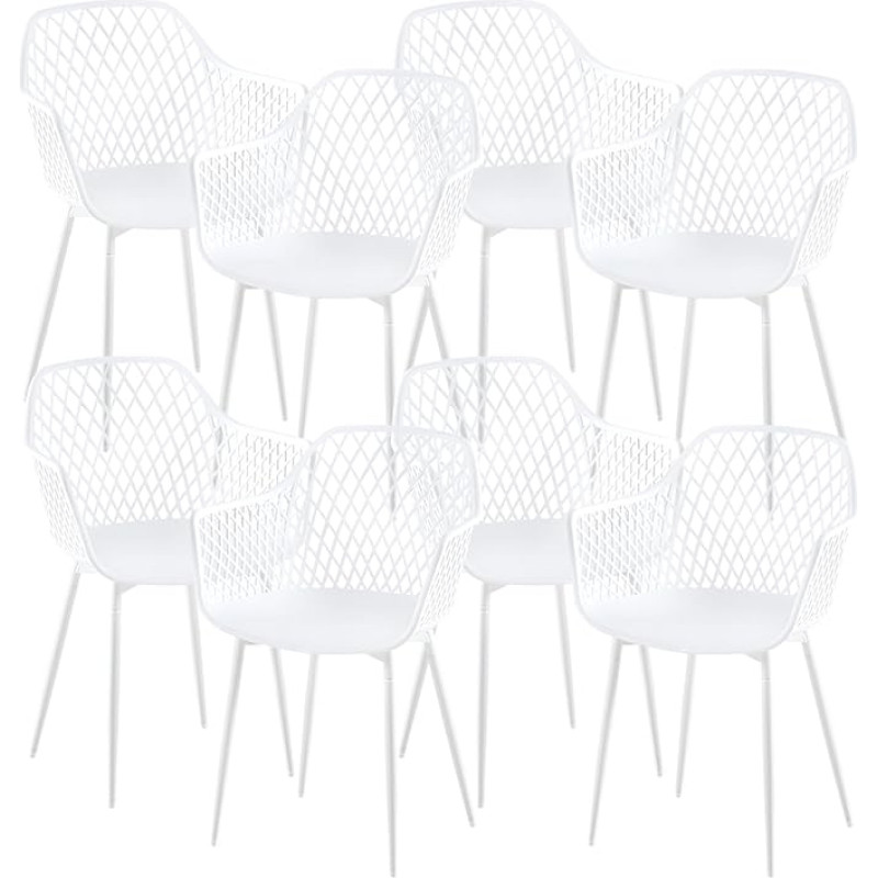 anrekl 8 valgomojo kėdžių rinkinys su metalinėmis kojomis, kėdės su porankiais, virtuvės kėdės, valgomojo kėdės, kėdės, sėdimoji dalis valgomajam, svetainei, baltos spalvos