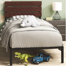 Zinus Figari Single Bed Frame - Bed 90 x 190 cm - 31 cm Height with Bed Box - Sustainable Bamboo and Metal Bed Frame with Headboard - Brown and Black