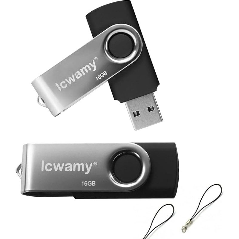 lcwamy USB-Stick, 16 GB, 2 Stück, švarus, USB-Flash-Laufwerke, 16 GB USB-Stick, 2 Stück, USB 2.0 Flash-Laufwerk, 16 GB Twister USB-Laufwerk
