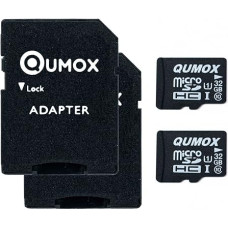 QUMOX MicroSDHC 32 GB UHS-I 1 klasės 10 klasės atminties kortelė su SD adapteriu (2 pakuotės)