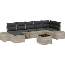 8-teiliges Garten Sofa Set mit Kissen Grau Poly Rattan Gartenlounge Modelis3355831