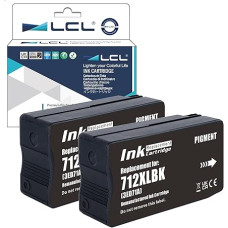 LCL restauruota 712 712XL juodos spalvos 80 ml talpos rašalo kasetė, skirta HP 712 3ED71A 3ED70A DesignJet T650, T630, T250, T230 ir Studio serijos didelio formato spausdintuvams (2 pakuotės)