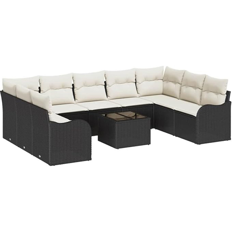 9-teiliges Garten-Sofa-Set mit Kissen Braunes Poly-Rattan, 2-Sitzer Garten-Sofa mit Kissen Schwarz Poly-Rattan Gartenlounge Modelis3345867