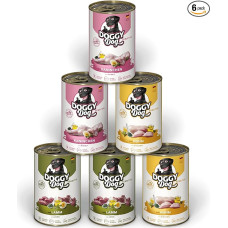 DOGGY Dog Paté Mix Sensitive, 6 x 400 g, drėgnas ėdalas šunims bandomojoje pakuotėje, šunų ėdalas be grūdų, su lašišų aliejumi ir žaliosiomis midijomis, ypač gerai toleruojamas visavertis ėdalas, pagamintas Vokietijoje