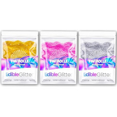 Valgomieji blizgučiai gėrimams - 3 spalvos Auksas Sidabras Rožinė - 3 x 5 g (15 g) Vegan - Helovino dekoracijos - Gėrimams Tortas Desertai - Kepimo priedai Be skonio