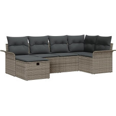 Rantry 6-teiliges Garten Sofa Set mit Kissen Grau Poly Rattan Gartenlounge Modelis3358878
