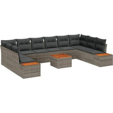 11-teiliges Garten Sofa Set mit Kissen Grau Poly Rattan Akazie Gartenlounge Model3348180