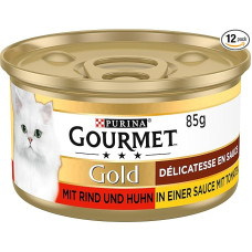 PURINA GOURMET Gold Délicatesse en Sauce Šlapias kačių ėdalas su jautiena ir vištiena, 12 vnt. (12 x 85 g)