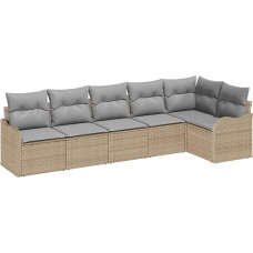 6-teiliges Garten Sofa Set mit Kissen Beige Poly Rattan, 2-Sitzer Garten Sofa mit Kissen Beige Poly Rattan Gartenlounge Modelis3345720