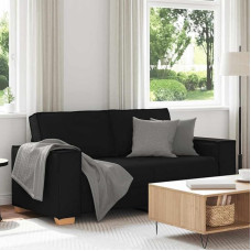Dvivietė sofa-lova juoda 140 cm pločio, pagaminta iš patvaraus poliesterio, su patogiu paminkštinimu ir plačiais porankiais, skirta svetainei, biurui ir svečių kambariui