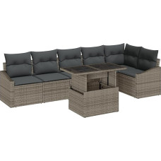 Rantry 7-teilige Garten Sofa Set mit Kissen Grau Poly Rattan Gartenlounge Model3349015