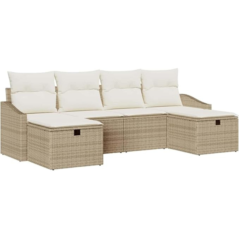 6-teiliges Garten-Sofa-Set mit Kissen Beige Poly Rattan Gartenlounge Modelis3360652