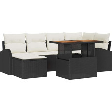 Rantry 7-teiliges Garten Sofa Set mit Kissen Schwarz Poly Rattan Gartenlounge Modelis3358343
