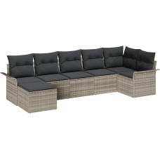 Rantry 7-teiliges Garten Sofa Set mit Kissen Hellgrau Poly Rattan Gartenlounge Modelis3345452