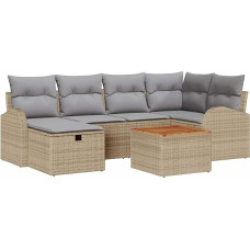 Rantry 7-teiliges Garten-Sofa-Set mit Kissen beige Poly-Rattan, 2-Sitzer Garten-Sofa mit Stauraum & Kissen beige Poly-Rattan Gartenlounge Modelis3360843