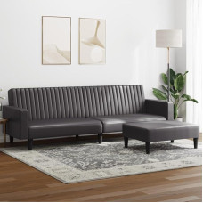 QJBSAVVA Sofa lova Pilka dirbtinės odos 2-in-1 funkcija Sofa lova su kojūgaliais 220 cm ilgio, patogi ir patvari, skirta svetainei, paauglių kambariui ir svečių kambariui