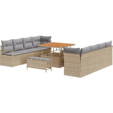 Rantry 11-teiliges Garten-Sofa-Set mit Kissen Beige Poly-Rattan Akazie Gartenlounge Modelis3362507