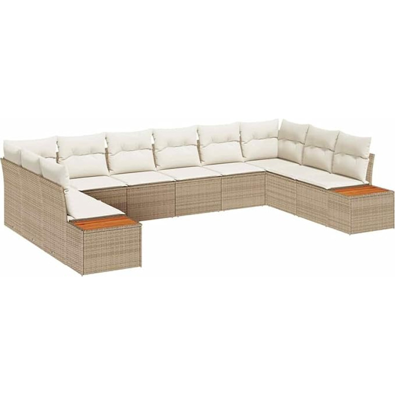 10-ties vietų sodo sofos komplektas su kilimėliais Beige Poly Rattan Akazie Gartenlounge Modelis3348177