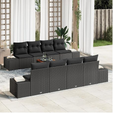 9-teiliges Garten-Sofaset mit Kissen Schwarz Poly-Rattan Akazie Gartenlounge Modelis3347933