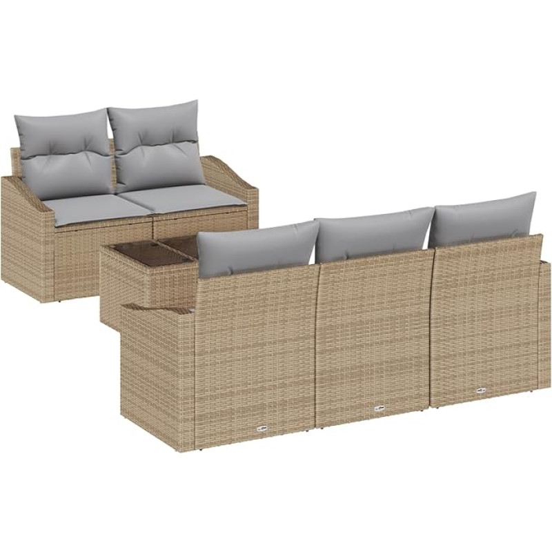 Rantry 6-teiliges Garten-Sofaset mit Kissen Beige Poly Rattan Gartenlounge Model3346600