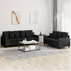 Juroupi 2-TLG. Sofagarnitur mit Kissen Sofa Wohnzimmer Sitzgruppe Wohnzimmer Sofos komplektas Sofas FüR Wohnzimmer Schwarz Samt - 3201725