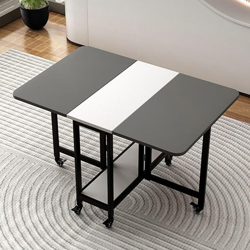 Moderner rechteckiger Esstisch mit Klappkonstruktion und Ablageständer Erweiterbarer Küchentisch auf Rollen für kleine Räume