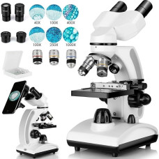 Binocular Microscopy (40X-1000X) Double Layer Mechanical Stage, Mobile Phone Holder for Laboratory Use for Adults, Teenagers, College Students