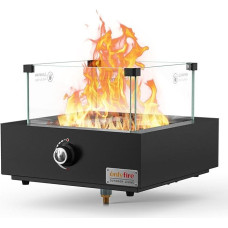 onlyfire Table Gas Fire Pit with Glass Wind Protection, Lava Stone and Lower Air Inlet, Propane Gas Table Fire, Ambient Lighting, Table Fire Pit for Garden/Heating/Patio/Camping