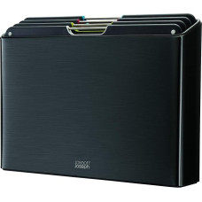 Joseph Joseph Folio Steel 4 Piece Chopping Board Set, Colour Coded Non-Slip Boards with Storage Case - Black/Stainless Steel