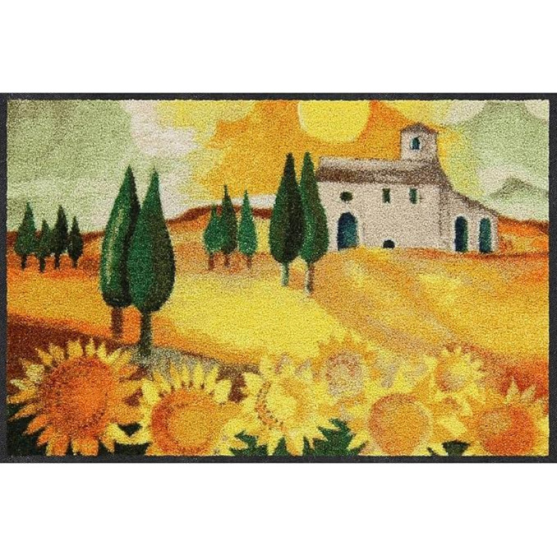 Salonloewe Rosina Wachtmeister Nuovo Girasole Durų kilimėlis skalbiamas 050 x 075 cm Durų kilimėlis Dirt Trapper Mat Tuscany Cats Landscape Sunflower