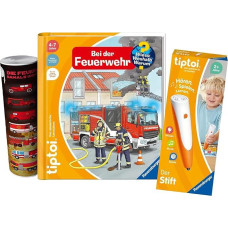 tiptoi Ravensburger rinkinys: Wieso? Weshalb? Warum? Bei der Feuerwehr (knyga vaikams) + 00110 rašiklis su plakatu, mokomasis žaislas vaikams