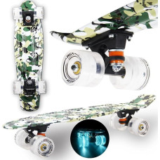 WeLLIFE riedlentė Mini Cruiser RGX 22 colių 56 cm ilgio riedlentė paaugliams ir suaugusiems Ryškūs ratai PU 78A su LED blykstės žibintu ABEC-7RS... (Karinė)